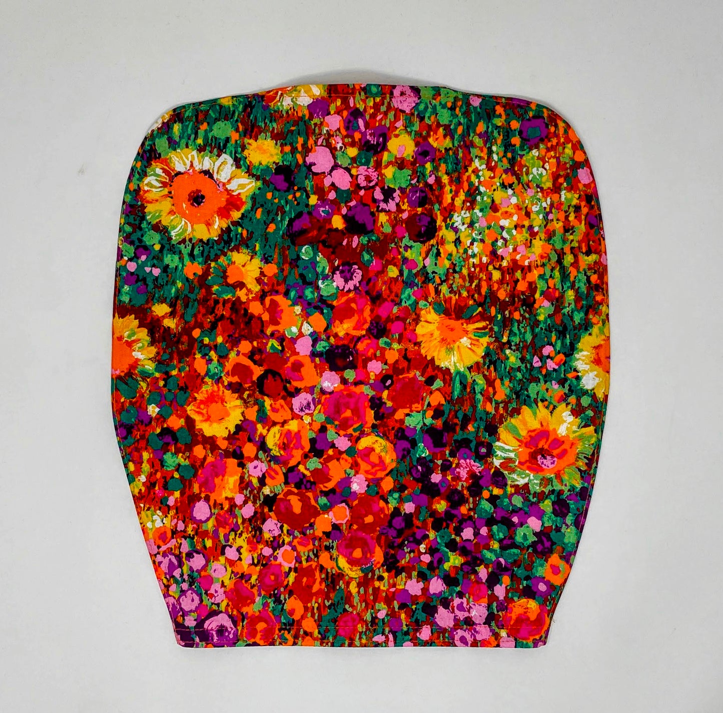 Bright floral catheter bag cover for 2000ml one or two hook hanger bag styles. Empty without removing cover. Zip front keeps cover in place.