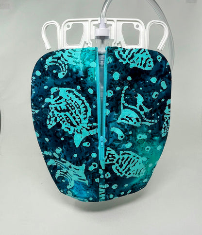 Sea Life Catheter Bag Cover: Tropical Batik Cotton, 2000ml