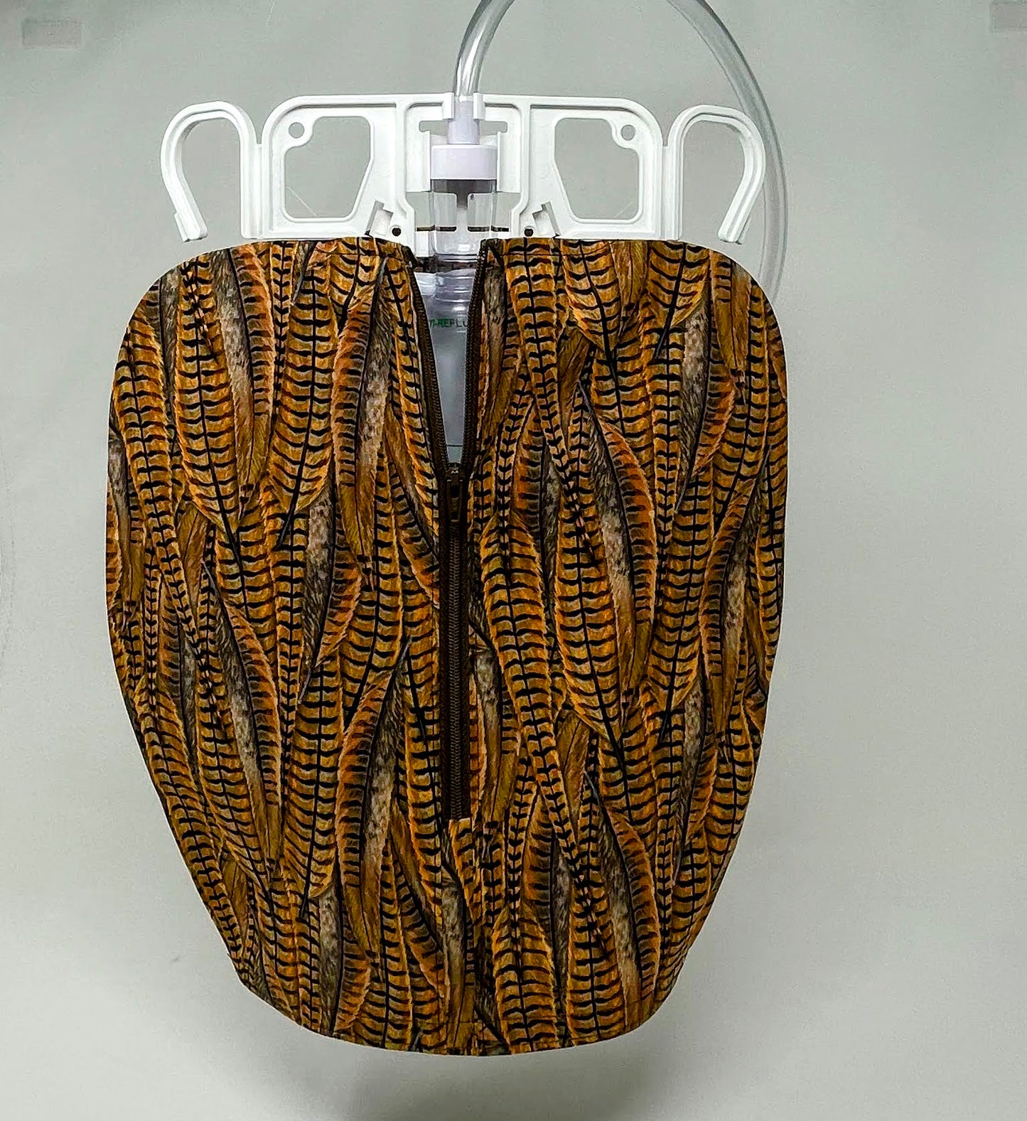 Pheasant Feather Urine Bag Cover: Discreet Zippered Catheter Accessory