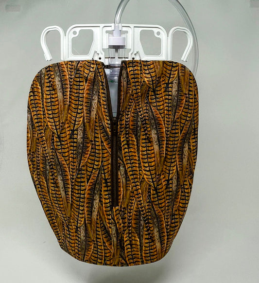 Pheasant Feather Urine Bag Cover: Discreet Zippered Catheter Accessory