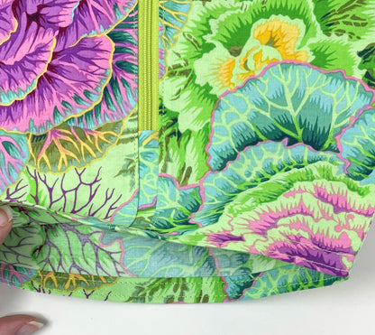 Floral Lavender & Green Catheter Bag Cover: 2000ml Zippered Cotton