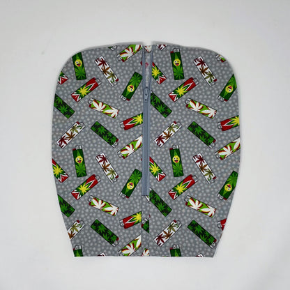 Joint lighters catheter bag cover, double hanger style. Weighted open hem for easy drain port access. Foley user dignity bag cover