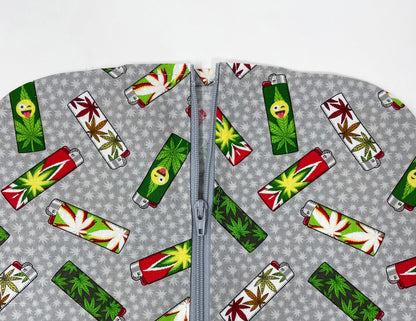 Joint lighters catheter bag cover, double hanger style. Weighted open hem for easy drain port access. Foley user dignity bag cover