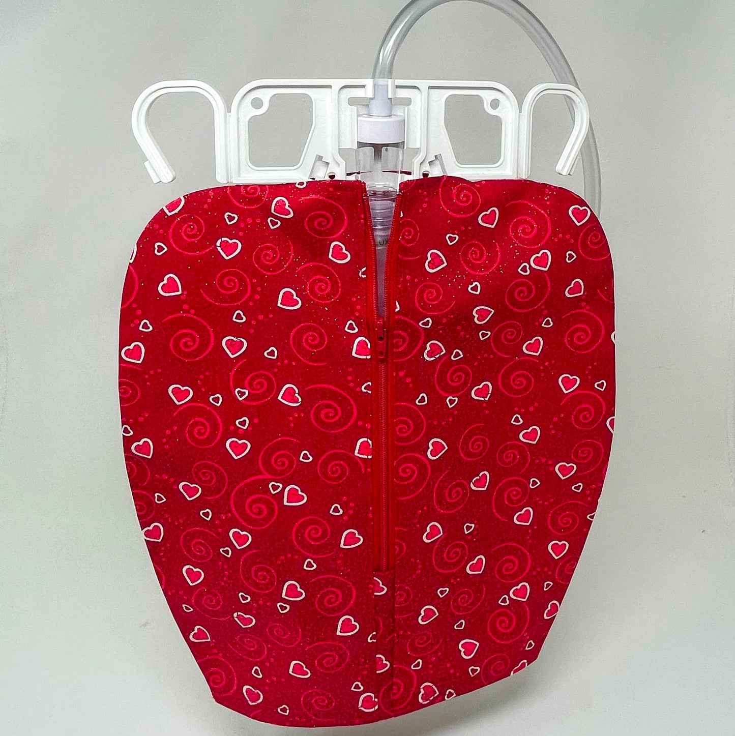 Valentine Heart Catheter Bag Cover: Zippered Closure Cotton Fabric