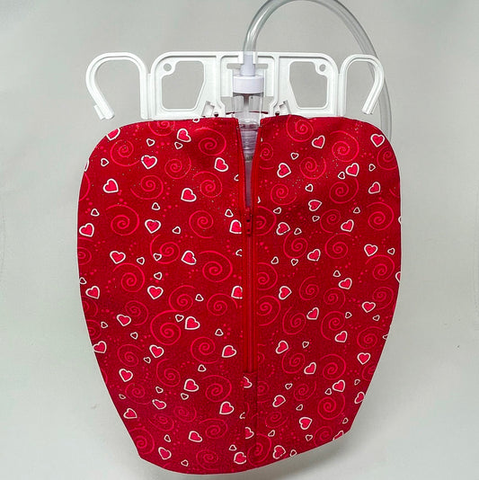 Valentine Heart Catheter Bag Cover: Zippered Closure Cotton Fabric