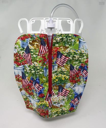 Summer flowers and flags foley bile bag cover. For use with double hanger 2000ml collection bags