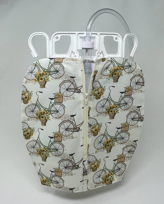 Vintage Bicycle Print Urine Bag Cover:with Zipper Closure