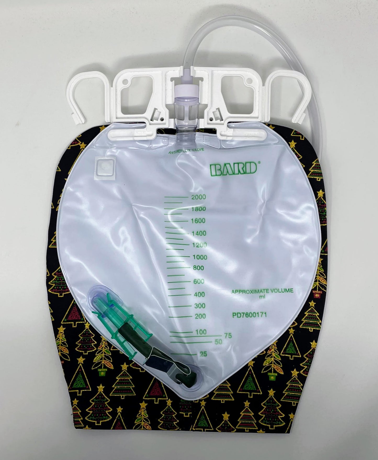 Christmas Tree Catheter Bag Cover: Metallic Gold Detail, Easy Zip