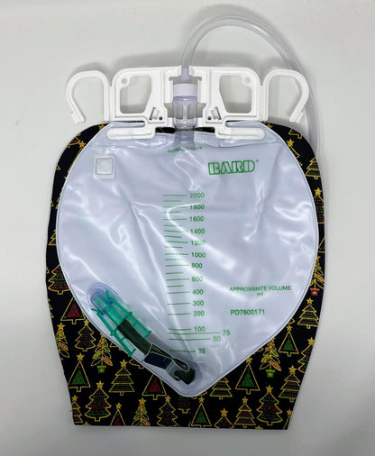 Christmas Tree Catheter Bag Cover: Metallic Gold Detail, Easy Zip