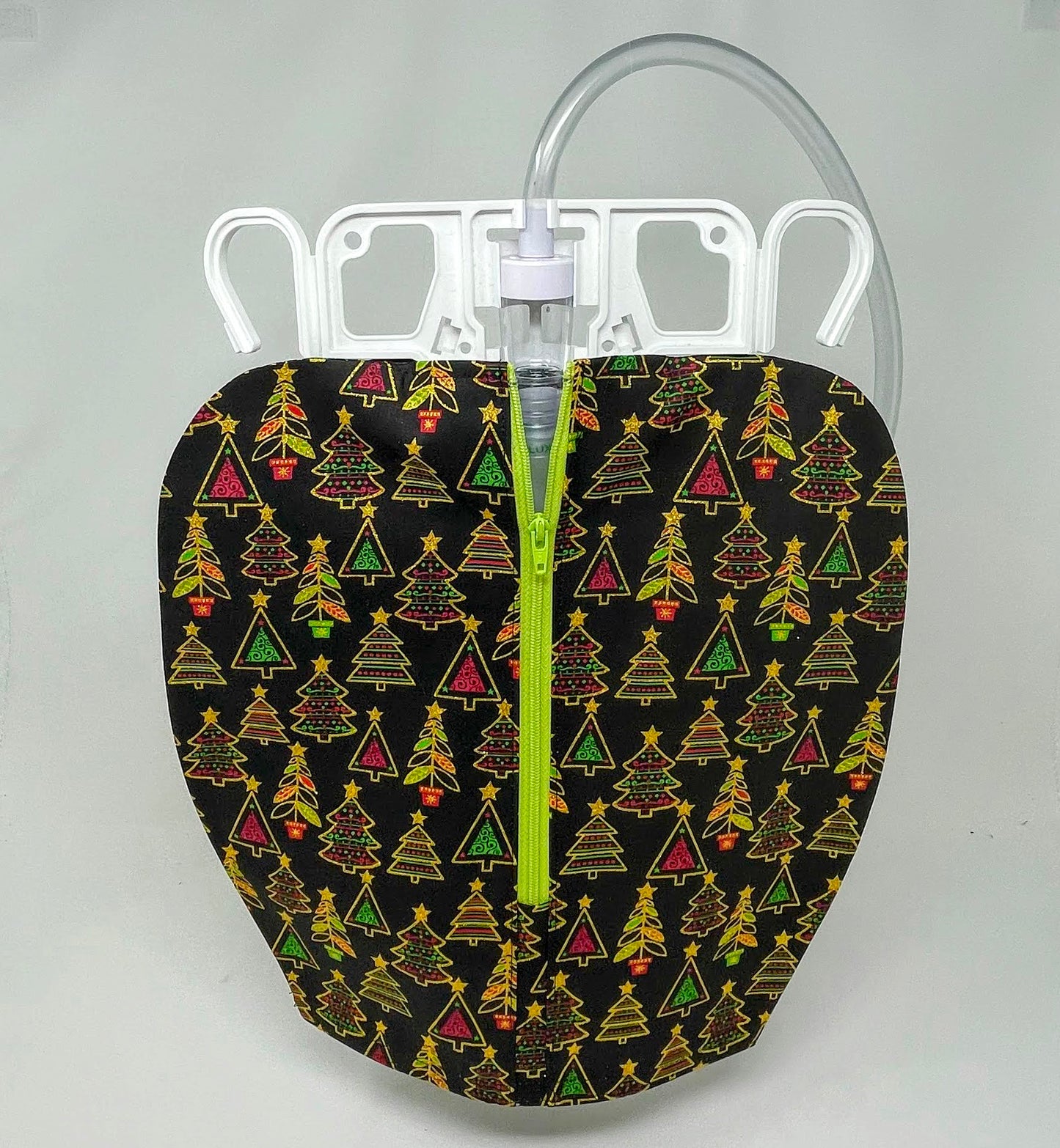 Christmas Tree Catheter Bag Cover: Metallic Gold Detail, Easy Zip