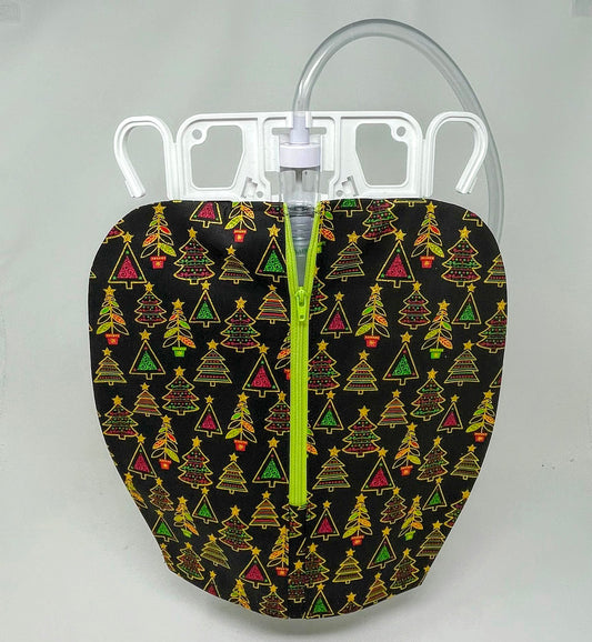 Christmas Tree Catheter Bag Cover: Metallic Gold Detail, Easy Zip