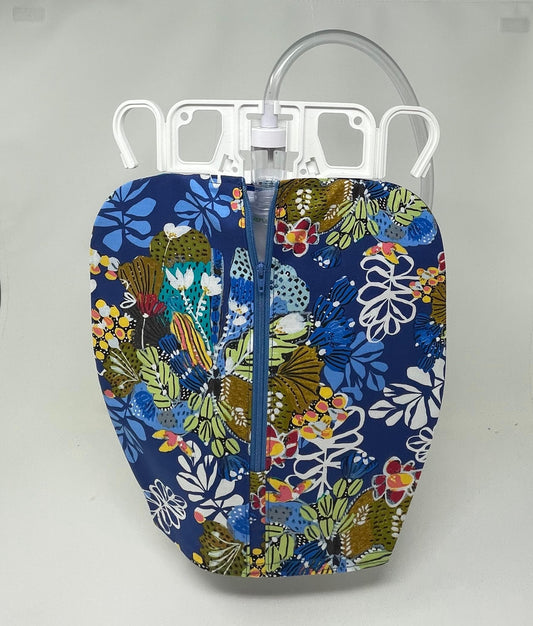 Blue Floral Catheter Bag Cover: 2000ml Urine Collection System