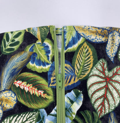 Tropical plant catheter bag cover fits 2000ml urine collection system; Zip closure, weighted open hem. Confident in public with bag