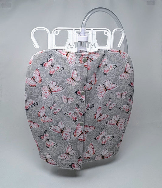 NEW Style Urine drain bag jacket, open front, snap closure. Fits double hanger Bard and Medline 2000ml catheter bags