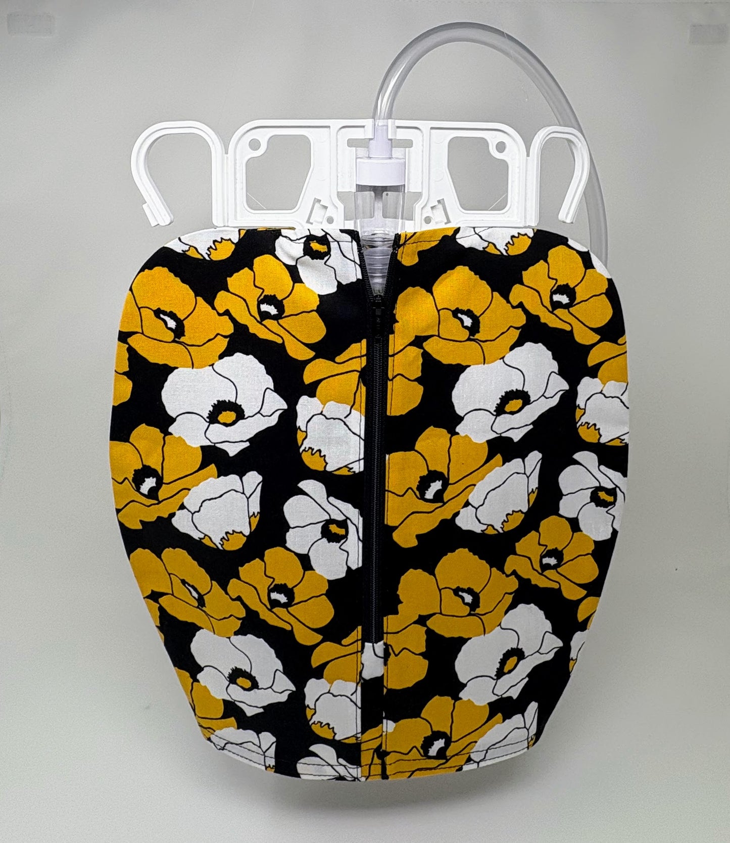 Bold Floral Zip Urine Catheter Bag Cover: with matching snap around tubing cover