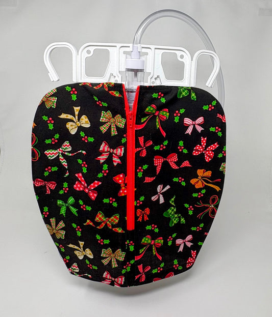Festive Holiday Bows Catheter Bag Cover:Double Hanger Style