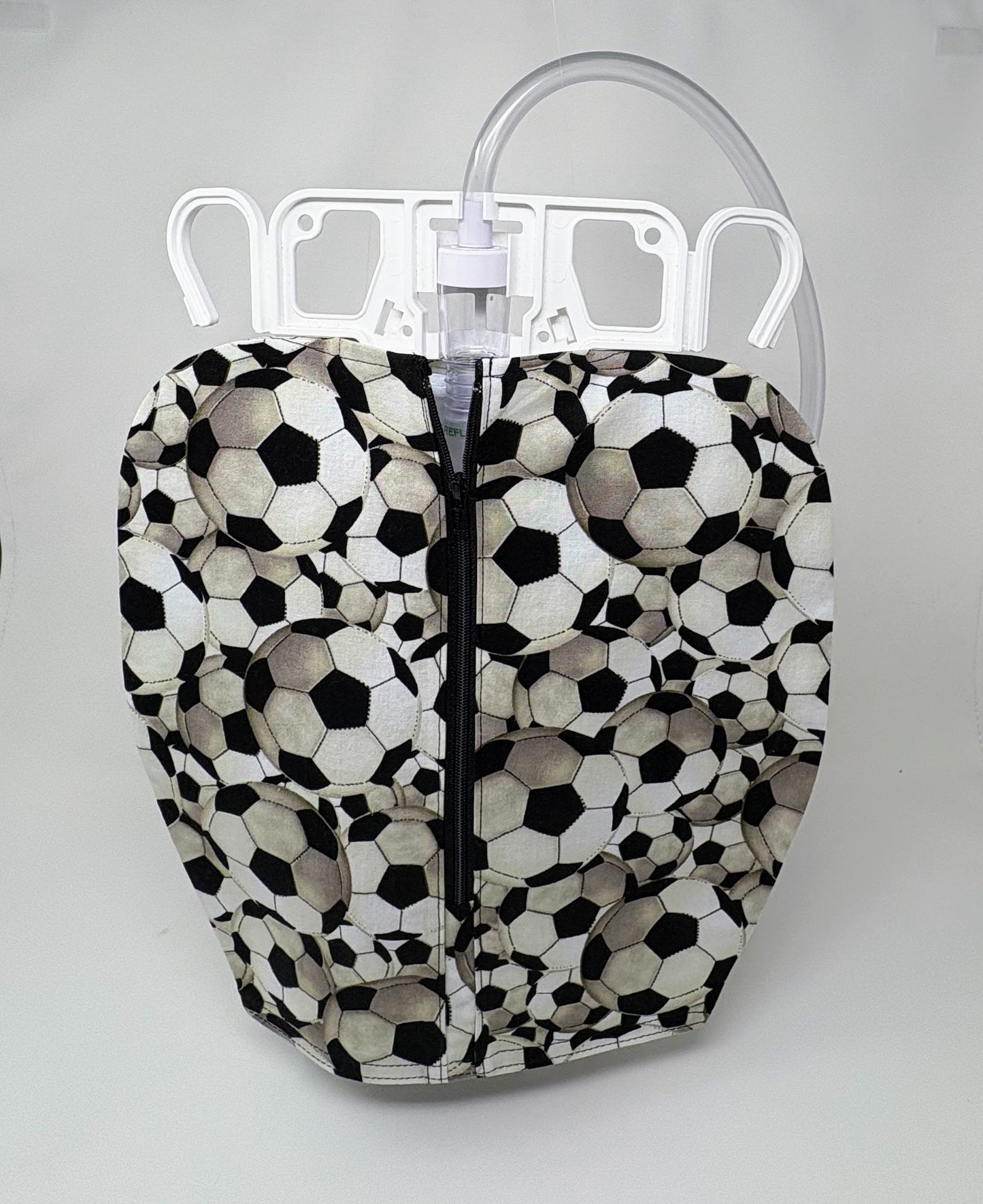 Soccer Catheter Bag Cover: Open Weighted Hem