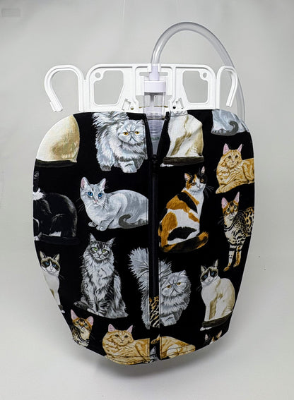 Adorable Cats Catheter Bag Cover:Zip Front Closure