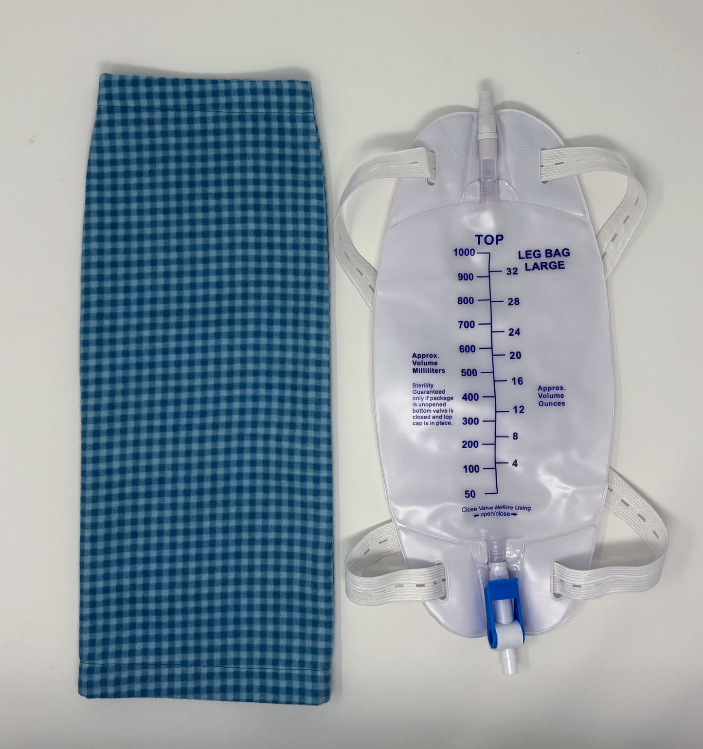 Blue Check Flannel Leg Bag Cover 1000ml volume