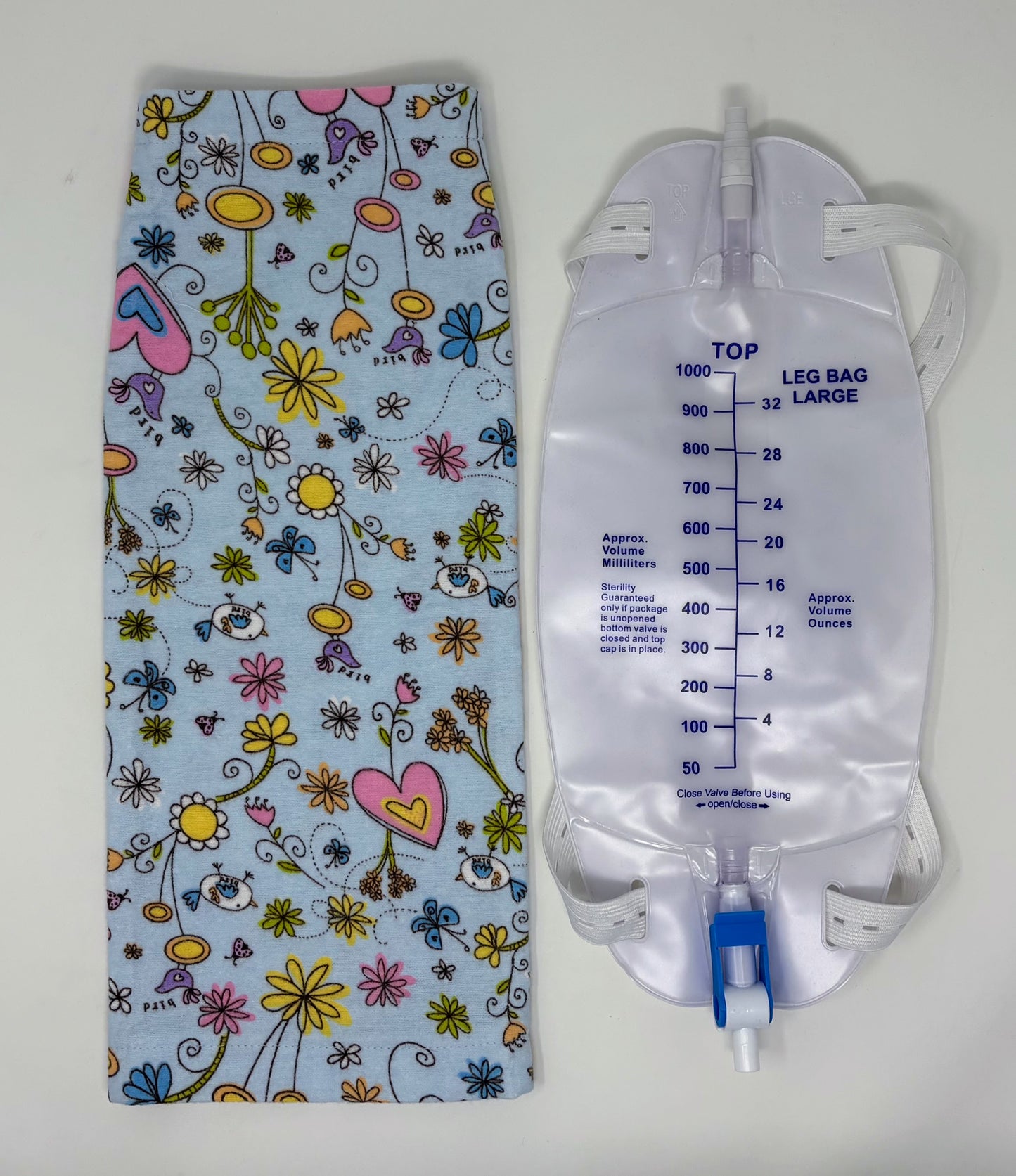 Adorable Soft Blue Flannel Leg Bag Cover 1000ml volume