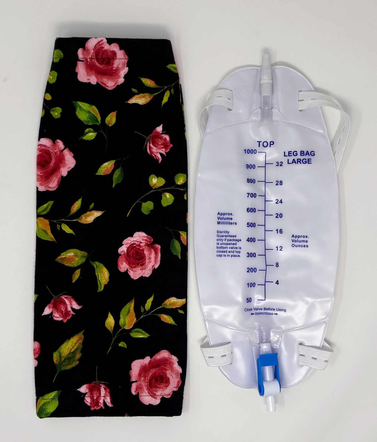 Soft flannel leg bag cover fits 1000ml bag- Roses