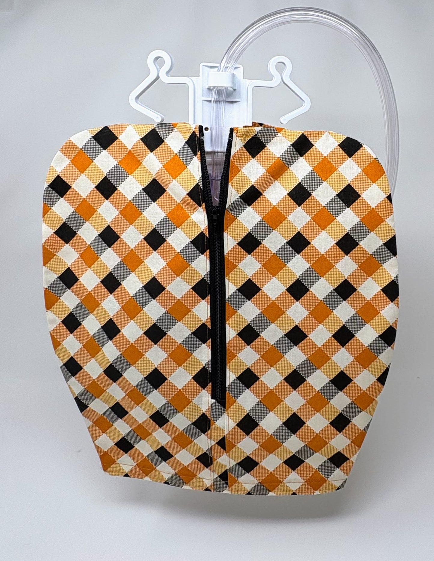 Gold and black plaid catheter bag cover
