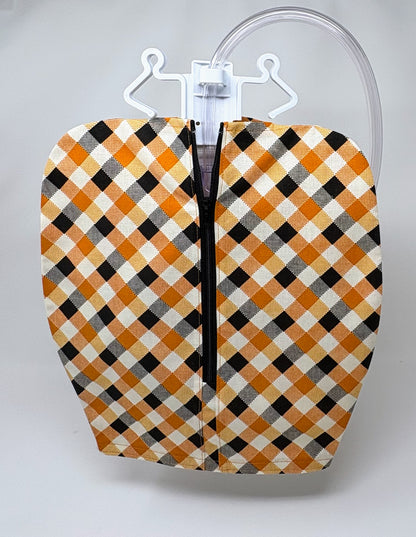 Gold and black plaid catheter bag cover