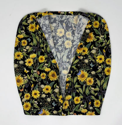Bright Sunflower Jacket style catheter bag cover, easy snap closure, full coverage