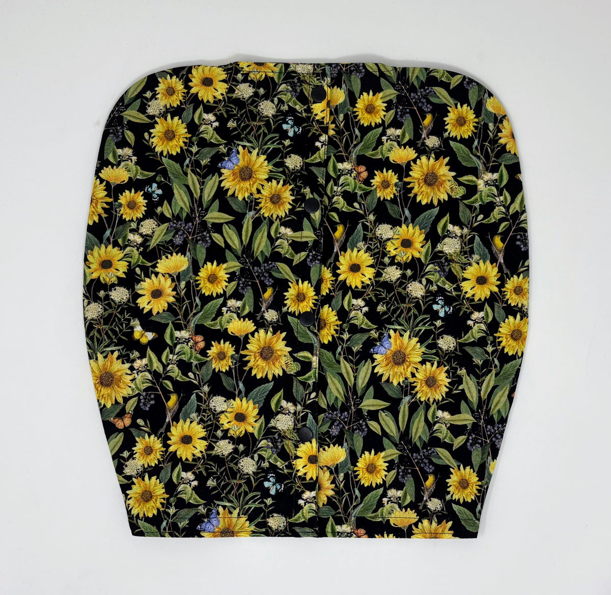 Bright Sunflower Jacket style catheter bag cover, easy snap closure, full coverage