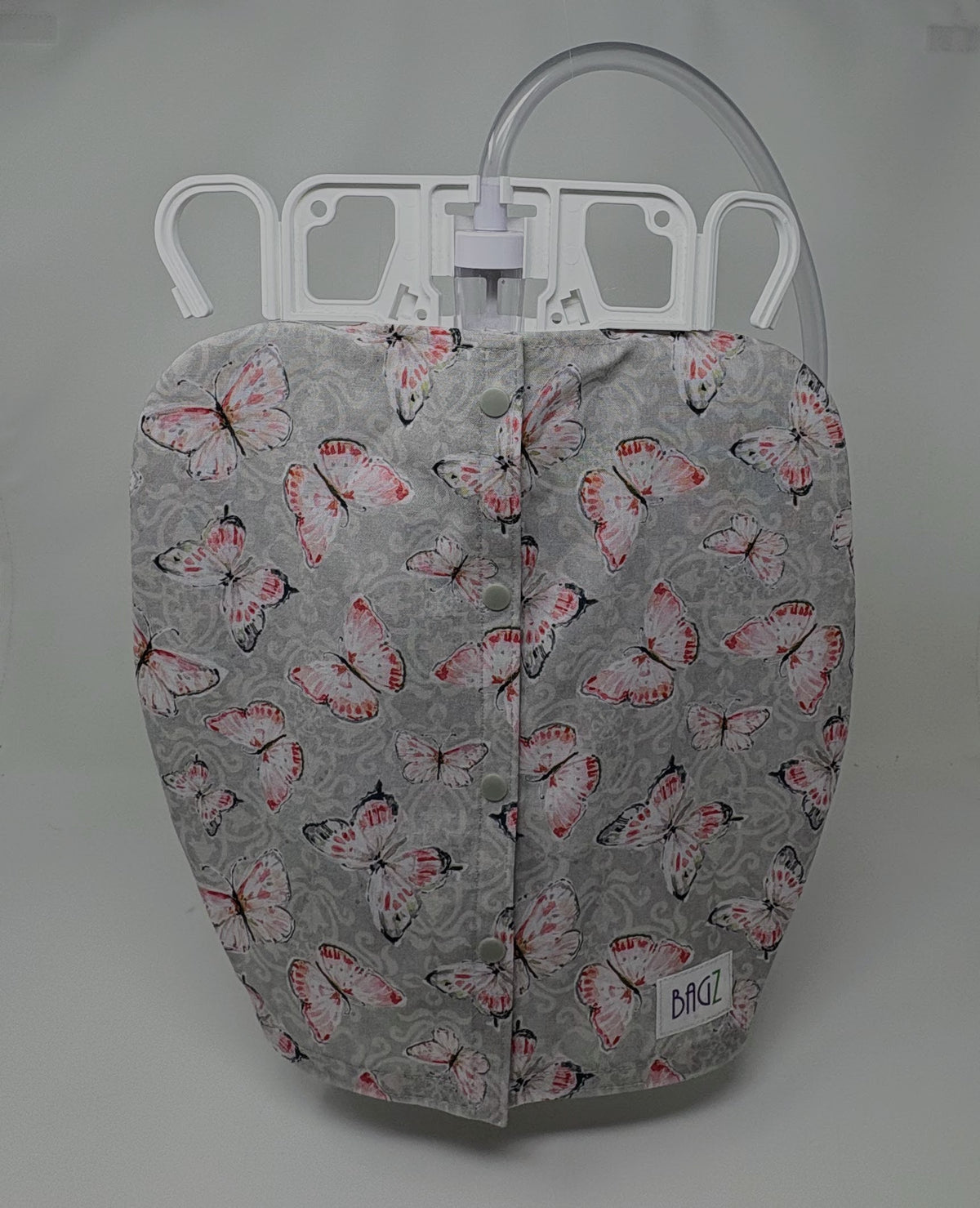 NEW Style Urine drain bag jacket, open front, snap closure. Fits double hanger Bard and Medline 2000ml catheter bags