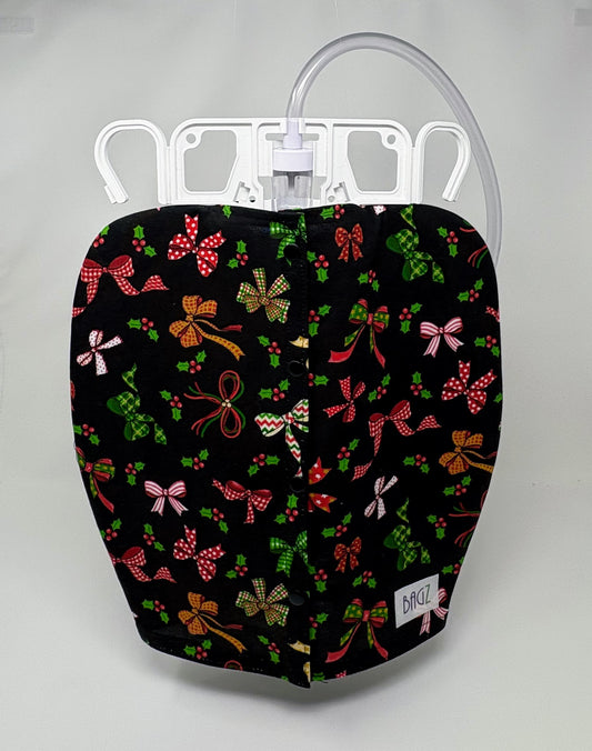 Festive Bow Catheter Bag cover with snap front closure
